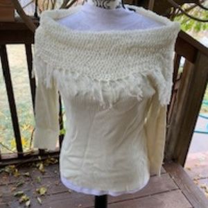 Fun Fringe Off The Shoulder Cream Sweater XL